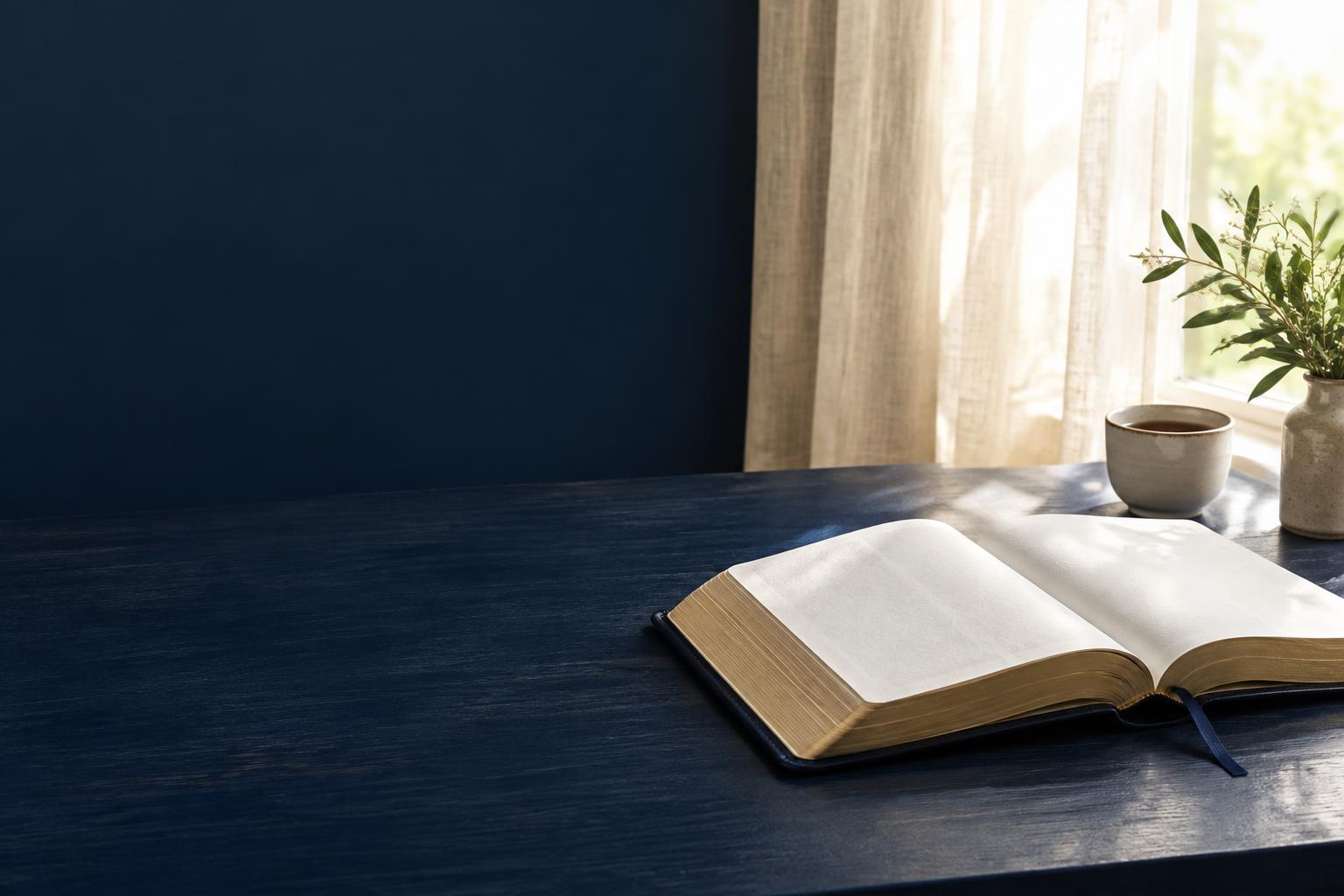 An open Bible in peaceful morning light